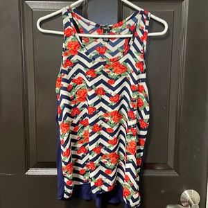 Blue + White chevron tank with floral